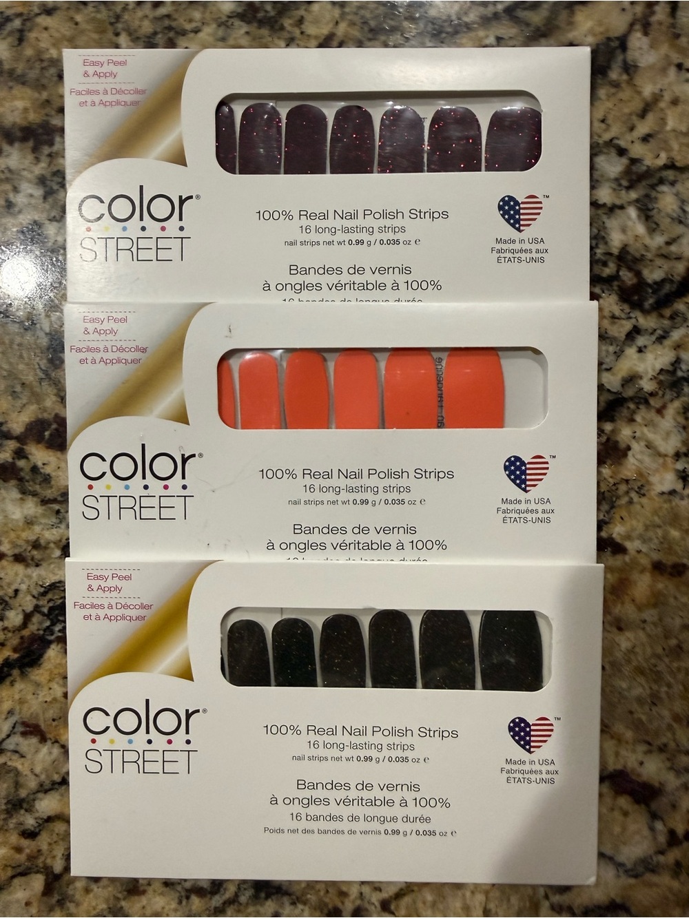 Color Street Nail Strips - Russian Around, Lean Mean Tangerine, & Dublin the Fun